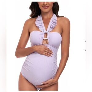 NWT Maternity One-Piece Swimsuit - Lavender Ruffle Halter